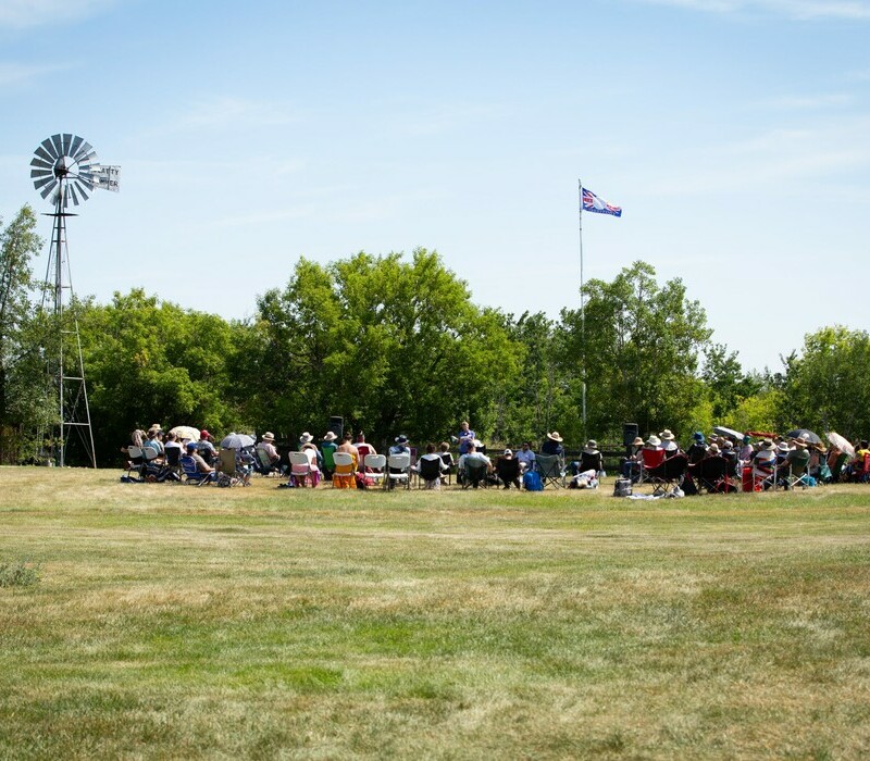 people gathering at a farm to welcome the TLSN into Treaty 6 territory in Alberta