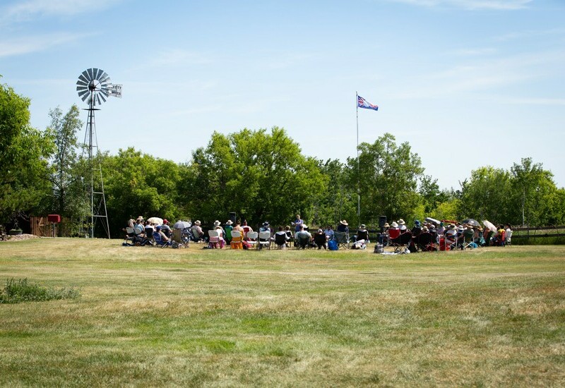 people gathering at a farm to welcome the TLSN into Treaty 6 territory in Alberta